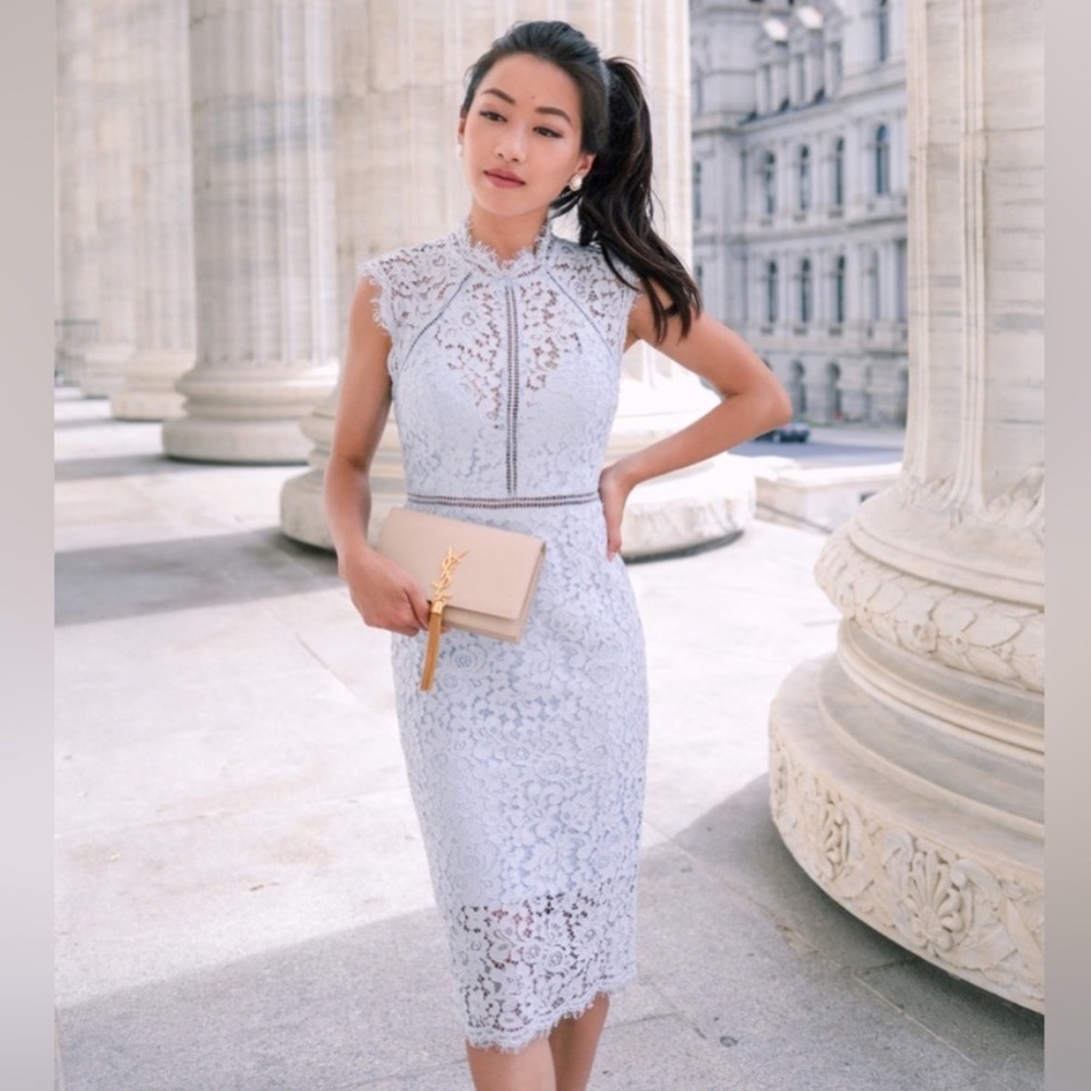 Bardot Lace Mini Dress in Light Blue
